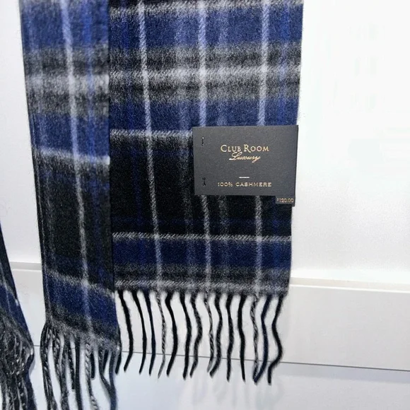 Club Room Navy and Black Cashmere Scarf - Picture 2 of 6